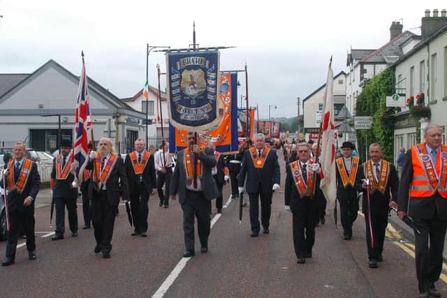 Leading the Braid District parade in Carnlough. LT29--008 PSB