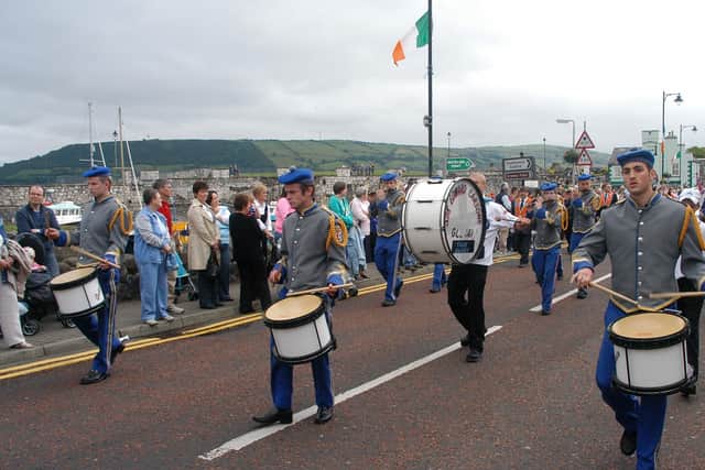 Sir Edward Carsons True Blues Flute Band on parade in Carnlough at the Braid District Demonstration. LT29--015 PSB