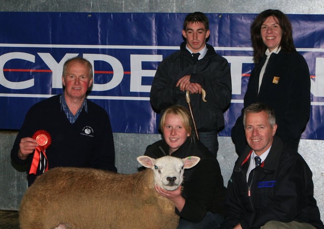 Pictured in October 2008 at a Texel Club show and sale at Ballymena Mart are Austin and Megan Shaw who won the ram lamb prize with judge David Chestnutt, Maura Hill, and sponsor Joe Crawford from Cydectin. Picture: Kevin McAuley/Farming Life archives