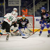 Belfast Giants' Scott Conway send the puck towards goal during Friday's game against the Fife Flyers in Kirkcaldy, Scotland. Picture: Jillian McFarlane/Fife Flyers Images