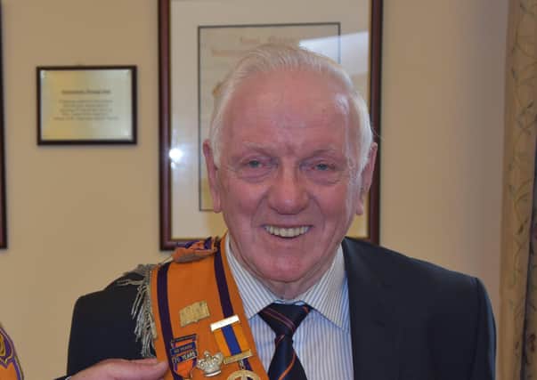 Benny Partridge a member of Kilmoriarty LOL No 31 with his 70 year Membership Bar at a reception organised by the lodge recently.