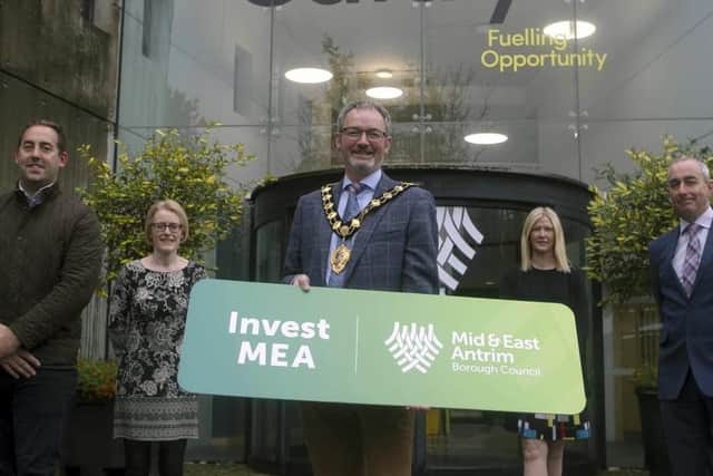 Mayor, Cllr William McCaughey along with Peter Connon, (Connon Associates), Lucinda Stirling and Joy Brooking and Andy McDonald (Catalyst).