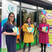 Pictured from left are Sarah Ratcliffe (Help Kids Talk co-ordinator) Kirsty McKissick (local parent) and Natalie Latham (Specsavers Lisburn dispensing optician and store director)