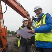 The Mayor of Mid and East Antrim, Cllr William McCaughey, with site manager Jessica Stronge at Sullatober.
