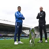 Coleraine's Aaron Traynor and Chris Shields of Linfield pose with the Unite the Union Champions’ Cup