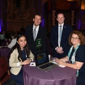 Shirley Sin, G2 Travel; Shane Clarke, Tourism Ireland; Tourism Minister Gordon Lyons; and Eimear Flanagan, Away a Wee Walk, at Flavours of Ireland 2021 in London