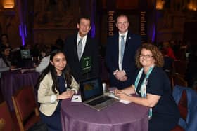 Shirley Sin, G2 Travel; Shane Clarke, Tourism Ireland; Tourism Minister Gordon Lyons; and Eimear Flanagan, Away a Wee Walk, at Flavours of Ireland 2021 in London