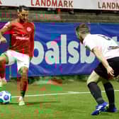 Navid Nasseri on show for Larne. Pic by Pacemaker.