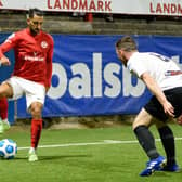 Navid Nasseri on show for Larne. Pic by Pacemaker.