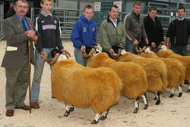 The winning group of five at the URBA show in Ballymena Mart in October 2008 went to Smyths. They are pictured with judge Peter Myles. Picture: Kevin McAuley/Farming Life archives