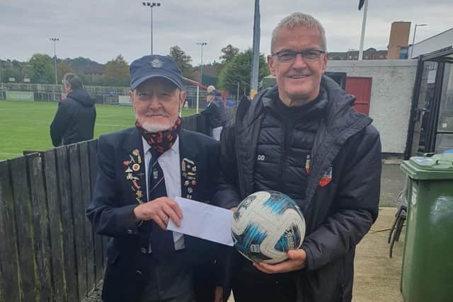 Banbridge Town FC's Intermediate Cup game against Dollingstown was generously sponsored by Higgins Bar, Scarva Street. Many thanks from everyone at banbridgetownfc, for the support which is greatly appreciated. Club president Leslie Matthews presented the sponsorship to chairperson Dominic Downey before the game