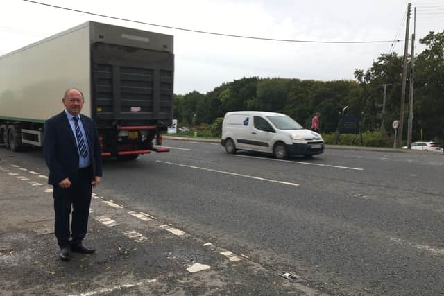 Newry and Armagh MLA William Irwin (DUP) at the Crewcatt junction on the Portadown to Armagh road.