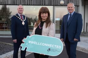 Councillor Paul McLean, chair, Mid Ulster District Council ,Valerie McConville, head of business development, NI Chamber and Ian Hunter, commercial manager, NIE Networks