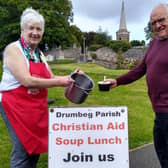 Organiser Rosemary Bunting serves soup lunch ‘regular’ Hugh Crookshanks on the day the Drumbeg parish soup lunch resumed after the pandemic pause