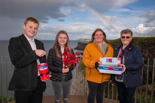 Helping to launch the Appeal in Northern Ireland are Helen Heaney (74), her daughter Jackie Heaney (44), granddaughter and grandson Holly (19) and Aaron Adair (13) – three generations of poppy collectors from the same  family