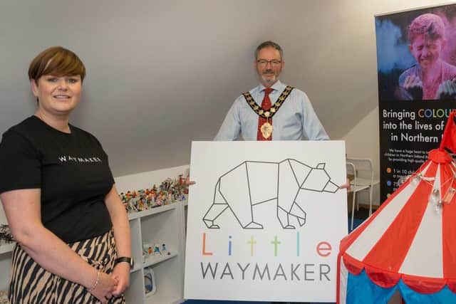 Eileen Russell, WayMaker Child Therapy, with Mayor of Mid and East Antrim, Cllr William McCaughey