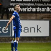 Ryan Mayse celebrates his second goal for Dungannon against Carrick Rangers