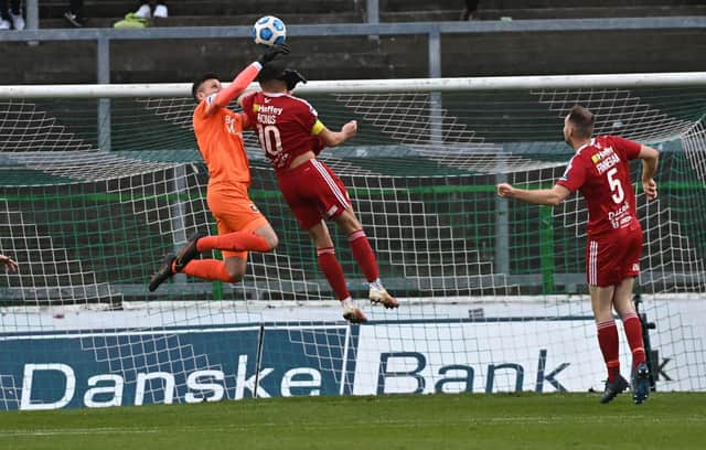Portadown's  Lee Bonis scores to make it 2-2. Pic Colm Lenaghan/Pacemaker
