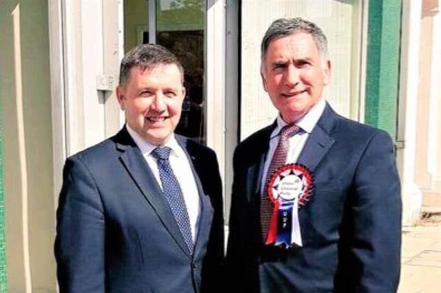 Harold McKee (right) with then-UUP leader Robin Swann in 2017