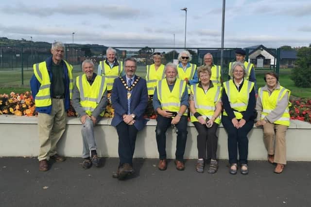 The Mayor, Councillor William McCaughey, with volunteers from Brighter Whitehead who have received an award for their outstanding contribution to In Bloom.