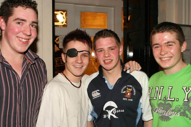 David McNaugher Glen Hebbert Geoff McNeill and Philip Clyde pictured at Garvagh YFC Disco in the Imperial Hotel Garvagh.Pic Kevin McAuley