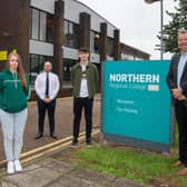 Pictured from left: Andrew McGivern, Translink Track Engineering Manager; Kimberly Garland, Translink Rail Track Apprentice; Daryl Irwin, Managing Director at OTT; Ben Mark, OTT Rail Track Apprentice; and Christine Brown Vice Principal Teaching and Learning at Northern Regional College.
