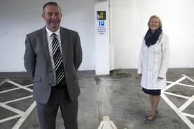 Mid and East Antrim Borough Council's Car Parks Manager, Andrew Oliver, with Alderman Audrey Wales MBE.