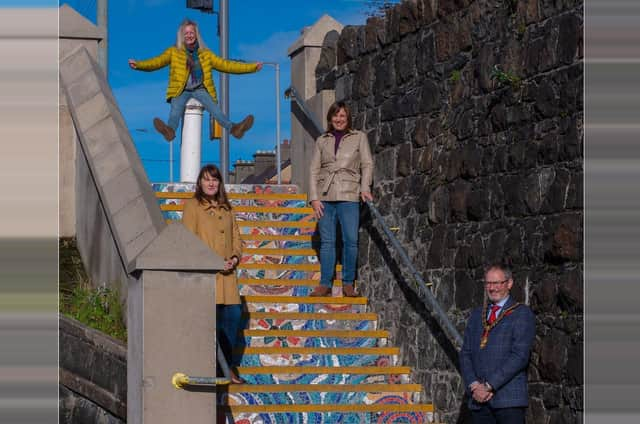 Left to right: Karen O’Neill, Department for Communities; Janet Crymble; Angeline King, Larne Renovation Generation; and Mayor of Mid and East Antrim, Cllr William McCaughey.