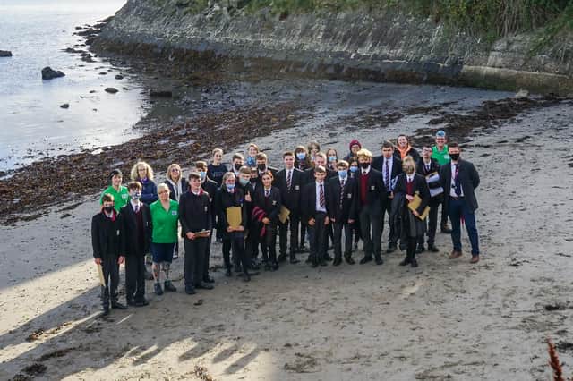Keep Northern Ireland Beautiful Field Officers conducting a Beach Litter Survey with students from Ulidia College