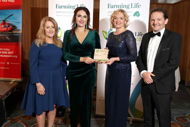 The award for Promotiona Agricultural Initiative was presented to the Ulster Farmers Union - Bank of Ireland Open Farm Weekend. Making the presentaiton are Lenore Rice, Wilson and Nesbitt, and Graeme Huston, Editorial Director, Farming Life. Picture: Steven McAuley