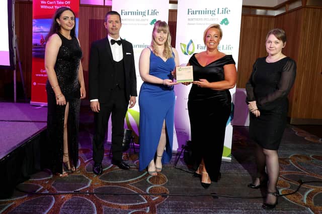 The  Royal Ulster Agricultural Society picked up the award for 'Best Impact of industry in last decade.' Making the presentation were Michael McCreesh, MSD Animal Health, and Ruth Rodgers, editor Farming Life. Picture: Steven McAuley