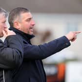 Portadown manager Matthew Tipton (right) in conversation during Saturday's draw with first-team coach Trevor Williamson. Pic by Pacemaker.