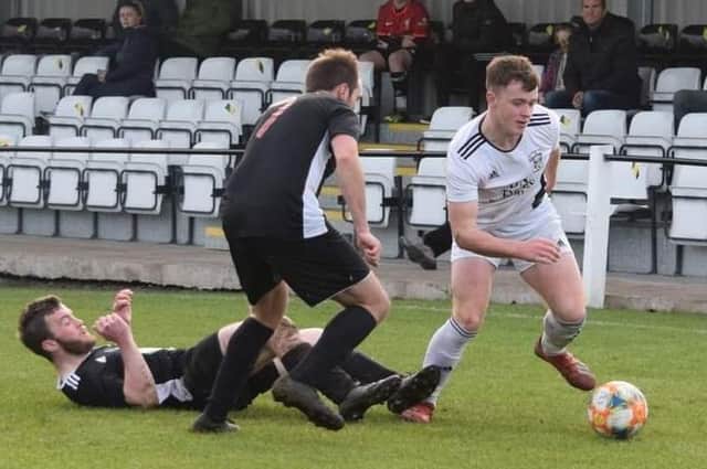 Rathfriland Rangers' Reserves made easy work negotiating their way through the third round of the Mid Ulster shield at a gusty Iveagh Park last Saturday with a 6-1 victory of Glenavy Rangers Reserves. Rathfriland's Sam Johnston in action last weekend