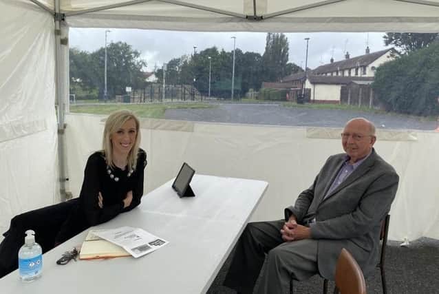 Carla Lockhart MP with pensioners campaigner, Mr Nixon Armstrong from Upper Bann