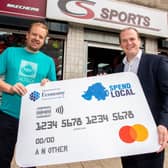 Economy Minister Gordon Lyons at CS Sports, Larne, during a recent visit to meet with business owners to promote the Spend Local card initiative.