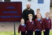 Mr Stringer pictured with some of Upper Ballyboley Primary School's pupils.