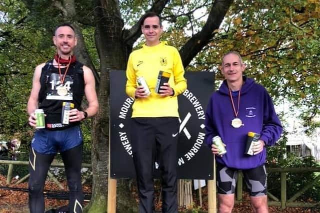 Ciaran Cummins, David Hamilton & Chris Denton - top 3 men Tollymore Trail Marathon