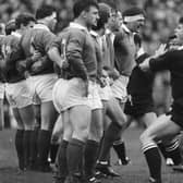 Irish Captain Willie Anderson faces up to New Zealand Captain Wayne Shelford as the All Blacks perform 'The Haka' before the 
Ireland vs New Zealand match in 1989. Photo: ©INPHO/Billy Stickland