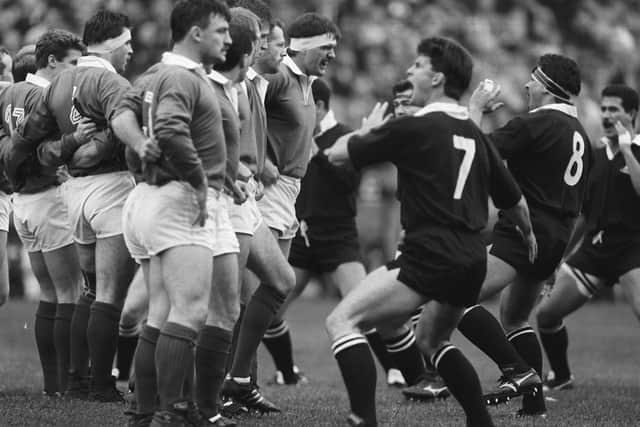 Irish Captain Willie Anderson faces up to New Zealand Captain Wayne Shelford as the All Blacks perform 'The Haka' before the 
Ireland vs New Zealand match in 1989. Photo: ©INPHO/Billy Stickland
