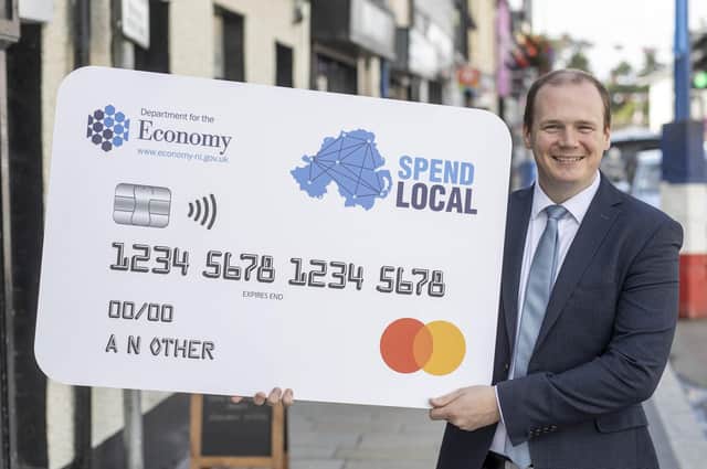 Economy Minister Gordon Lyons pictured in Antrim. Registration for the High Street Scheme Spend Local card will be open from 27 September until 25 October.