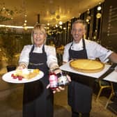 Collaborating chefs Trudy and Sean Brolly from Ocho Tapas Bistro with their lemon tart served with the soon to be launches Distillers raspberry and apple sauce & Irish Black butter crème fraiche.