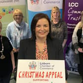 Lisburn Chamber Ambassador, Denise Watson launches this year’s Christmas Appeal alongside President, Katrina Collins, Roberta Marshall and Eilish Robinson from Barnardos and Lynsey Agnew from the Lisburn Foodbank