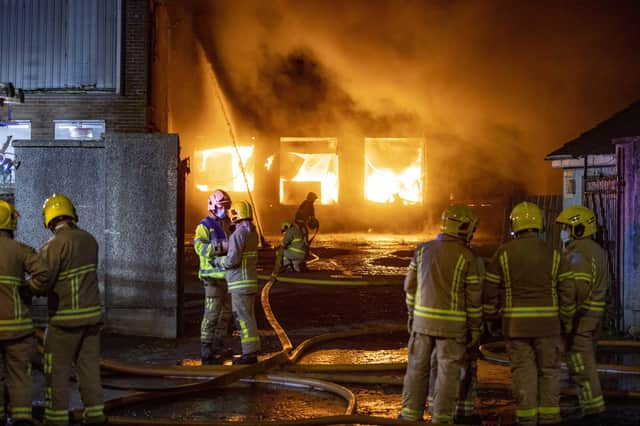 Firefighters tackle a major blaze at a factory complex on the Ballymena Road in Ballymoney, Co Antrim. Pic:Steven McAuley/McAuley Multimedia