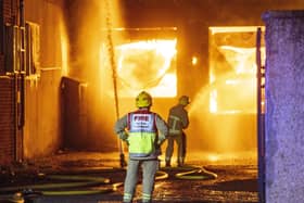 22/11/21 McAuley Multimedia.. Firefighters tackle a major blaze in a factory complex on the Ballymena Road in Ballymoney Co Antrim..Pic Steven McAuley/McAuley Multimedia