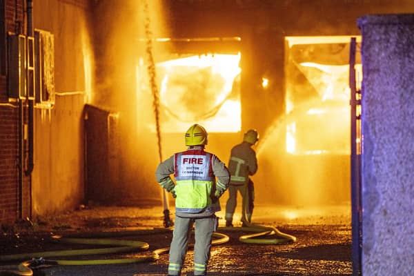 22/11/21 McAuley Multimedia.. Firefighters tackle a major blaze in a factory complex on the Ballymena Road in Ballymoney Co Antrim..Pic Steven McAuley/McAuley Multimedia