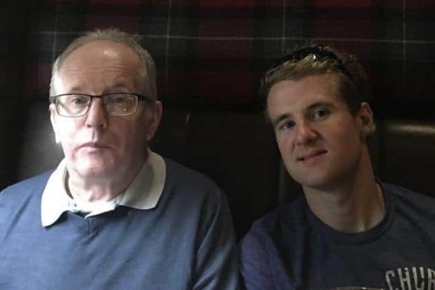 Greenisland man David Clarke and his father, also David, who is currently living in a care home. David is concerned that current Covid testing for care home workers is not mandatory.