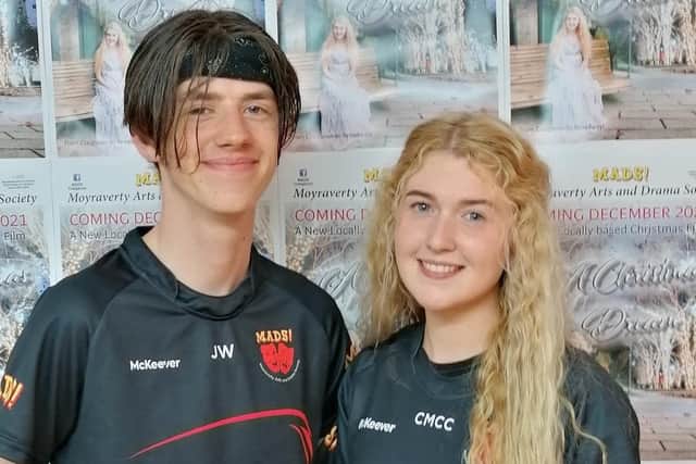 Jake Watters and Sophie Doyle who star in the movie A Christmas Dream produced by Moyraverty Arts and Drama Society.