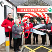 Team members Steven Barr, Jackie Reid, Sandra Logan, Rea Turner, Mary McCormick, Vicki McCullough, Nicola Barr, Linzi Moore and Michelle Megaw celebrate the official reopening of EUROSPAR Cullybackey after its recent renovations.