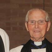 The Rev. Stephen McElhinney (Present Rector), Canon Bertram Livingston (First Rector) and The Rt. Revd. Alan Abernethy (Bishop of Connor) pictured at a service in St. Columba’s Church, Derryvolgie on Sunday 11th September marking the 50th Anniversary of the Church.