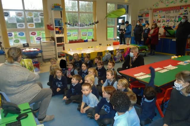 Mayor Richard Holmes enjoy storytime with P1 and P2 at Castleroe PS